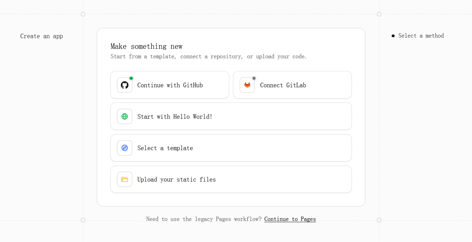 Create an application — connect GitHub
